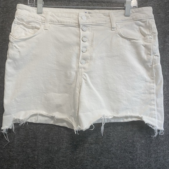 PAIGE Pants - Paige Sarah Longline‎ Denim Shorts Womens 32 White Frayed Distressed Button Fly